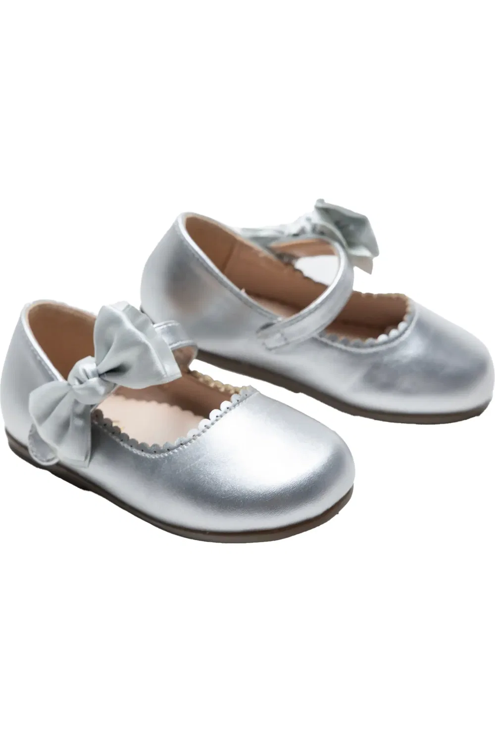 Детские туфли балетки с бантом Satin Elodie Rhinestone Bow Tulleen, Silver