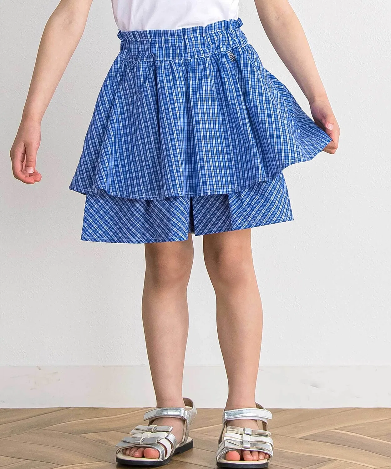 Детские шорты-юбка в клетку с разрезом BeBe Petits Pois Vert, Blue