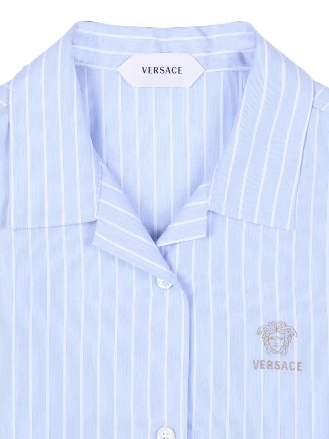 Полосатая рубашка с вышивкой Medusa Versace Kids, синий — фото 3