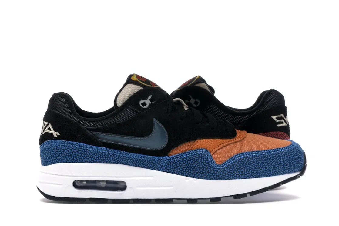 Детские кроссовки с принтом Nike Air Max 1 Swipa Nike, Black/Black-Cinder Orange-Photo Blue-Moon Particle-Desert Ore