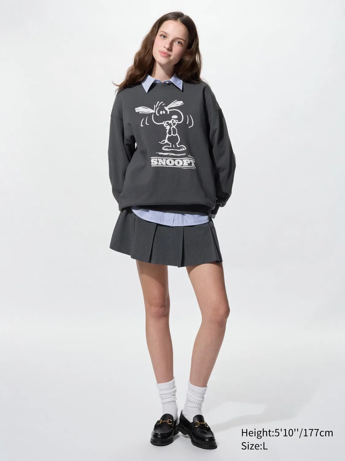 Толстовка Uniqlo Peanuts, с принтом персонажей комиксов, темно-серый — фото 4