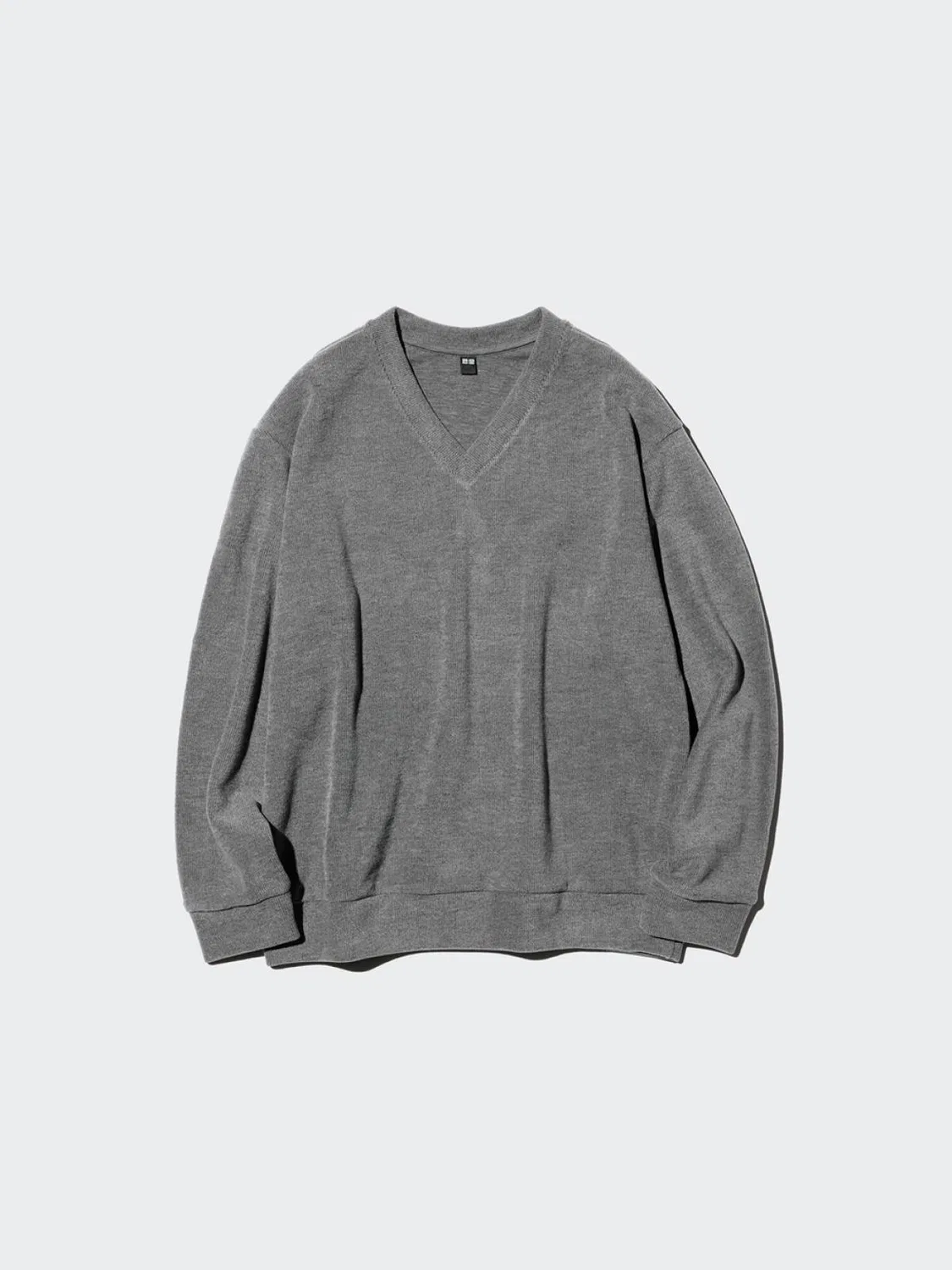 Пуловер в рубчик из флиса с V-образным вырезом с длинным рукавом Uniqlo, свинцово-серый