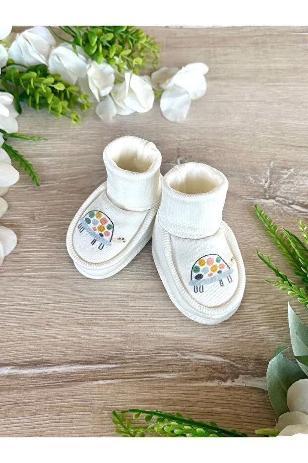 Детские пинетки для новорожденных с животным принтом Turtle Renkli Puset, Beige — фото 2