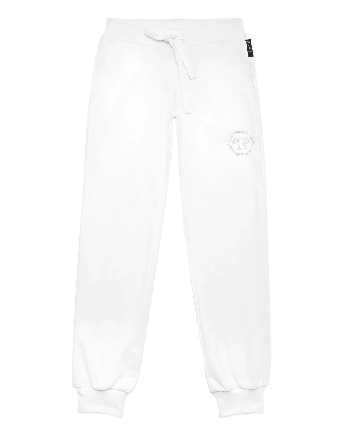 Детские брюки-джоггеры хлопковые с хрустальным логотипом PHILIPP PLEIN, White