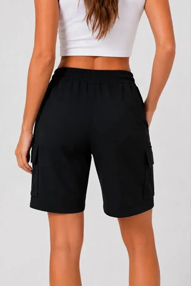 Детские шорты для девочек карго с карманами Vella Moda, Black — фото 4