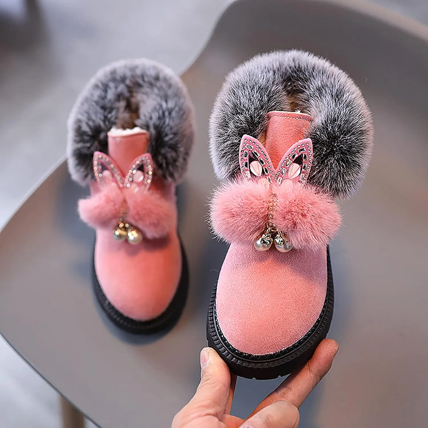 Детские зимние сапоги для девочек с принтом Princess Shoes, Pink — фото 2