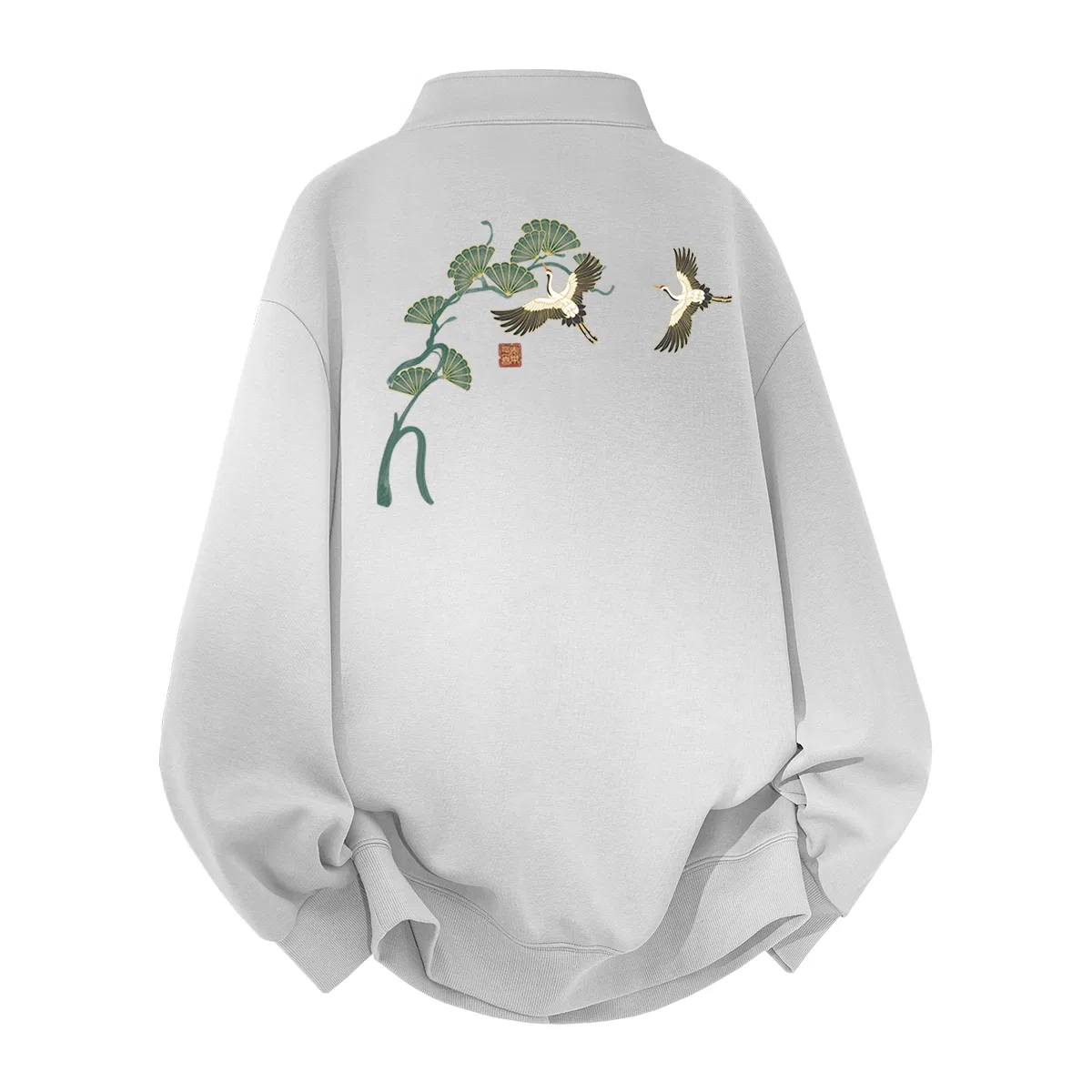 Детский свитшот с принтом Tonlion, White Flower Gray (t Fairy Pine and Crane Chest Badge_t Fairy Pine and Crane Back Badge)