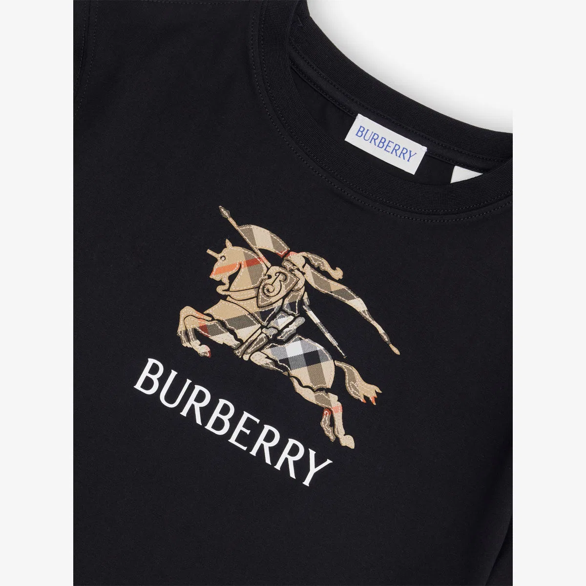 Хлопковая футболка с аппликацией и клетчатым логотипом, возраст 4-14 лет Burberry, черный — фото 2