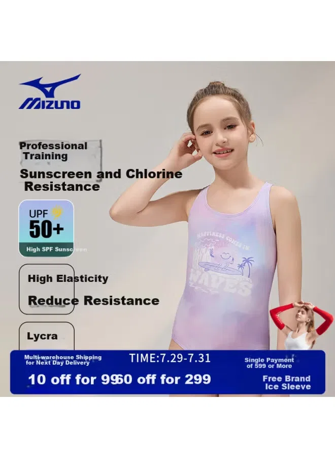 Купальник слитный с треугольным вырезом для девочек New Summer Waves Mizuno, фиолетовый