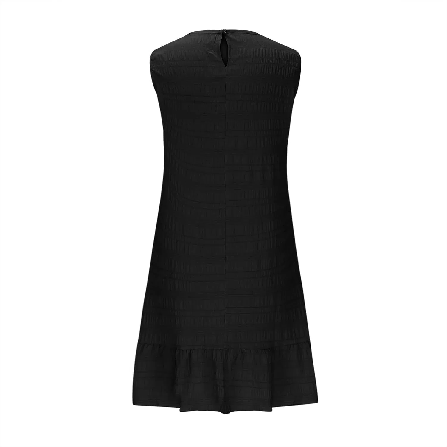 Женское летнее плиссированное мини-платье с круглым вырезом, Black — фото 4