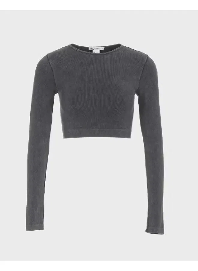 Футболка облегающая с длинным рукавом Zara, темно-серый