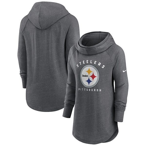 Женский свитшот с капюшоном и воротником-воронкой heather charcoal pittsburgh steelers raglan Nike — фото 2