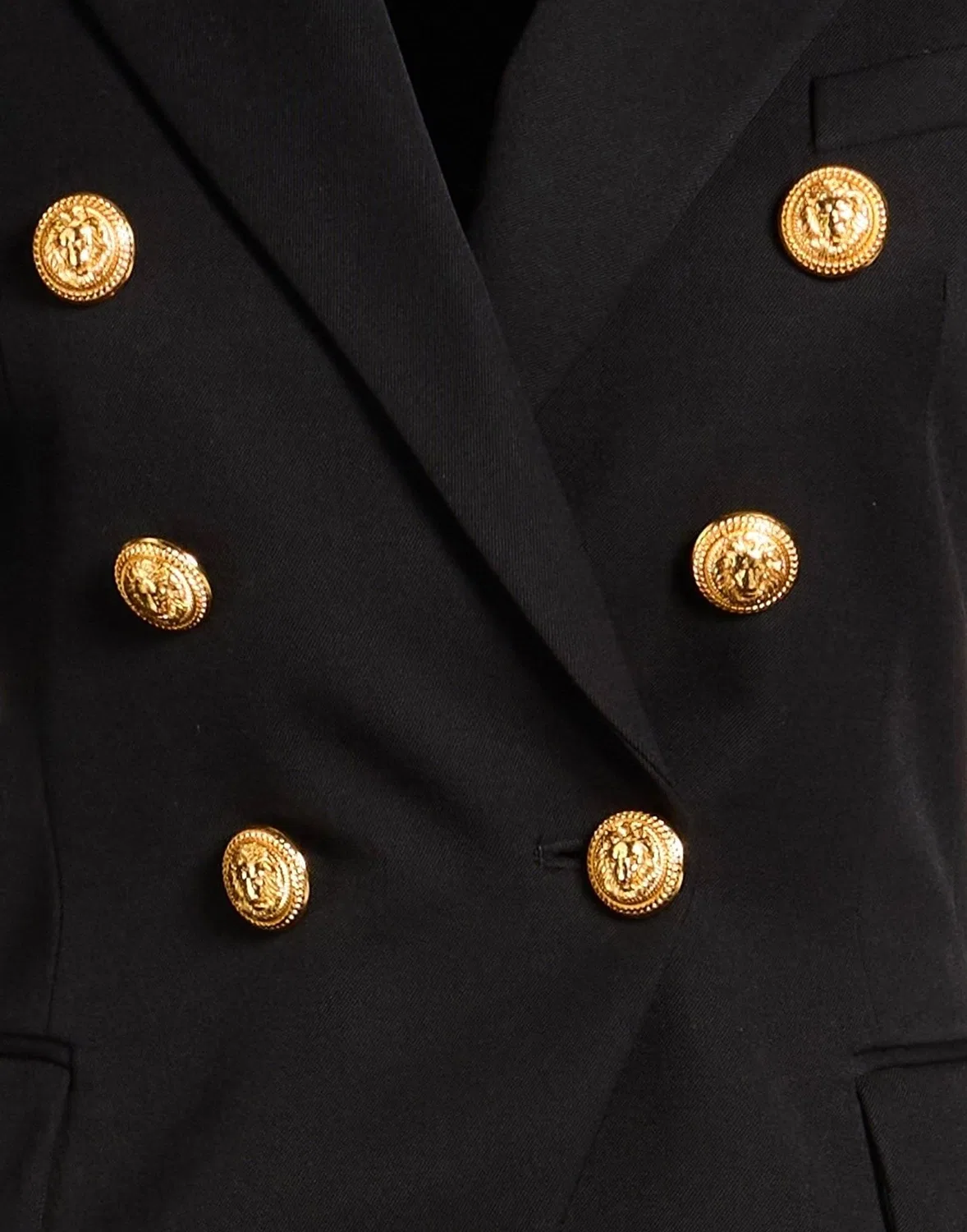 Женский двубортный пиджак из шерсти с аппликациями Balmain, черный — фото 4