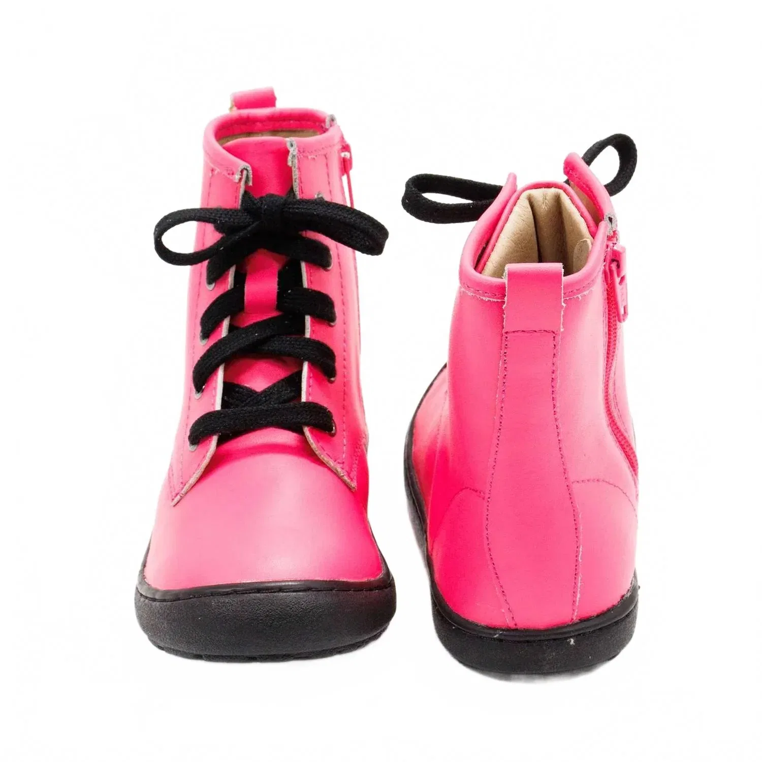 Детские высокие ботинки на шнуровке из мягкой кожи Old Soles, Neon Pink — фото 4