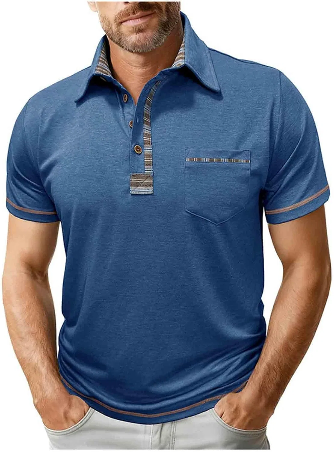 Мужская спортивная футболка поло с воротником Hanes, Blue