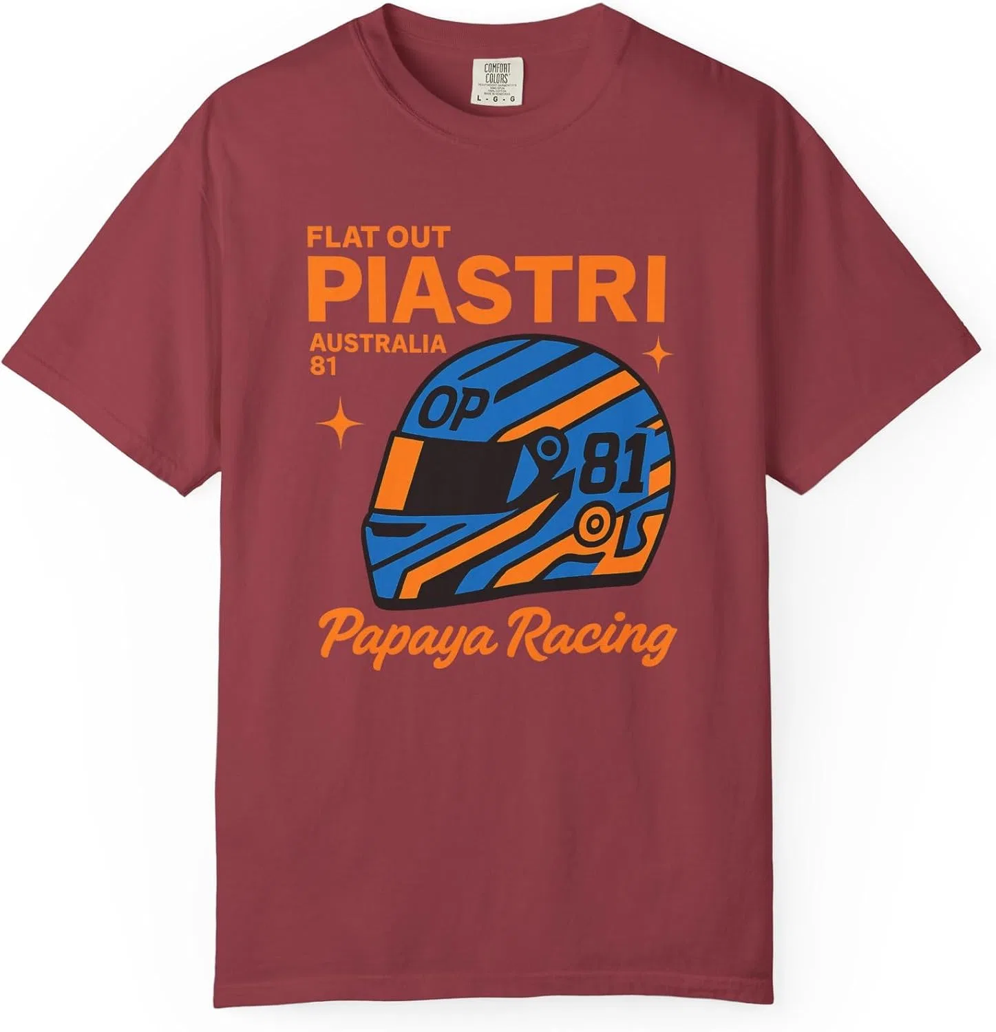 Женская футболка с принтом гоночного шлема Piastri Comfort Colors, Chili