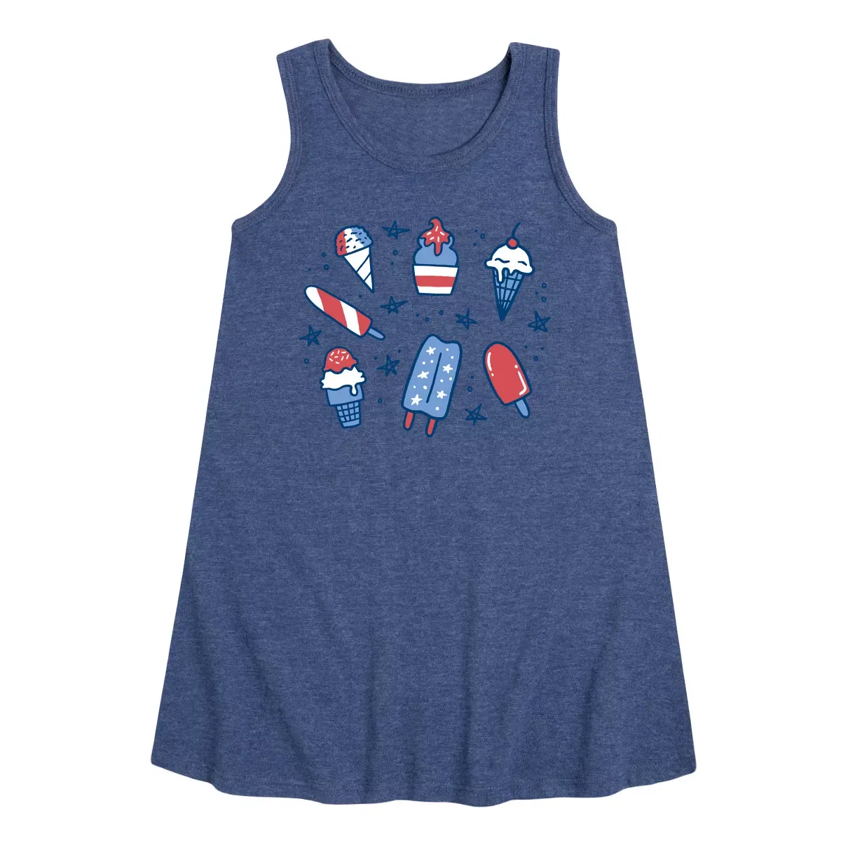 Детское платье-трапеция без рукавов Fourth Of July Desserts Instant Message, Heather Navy