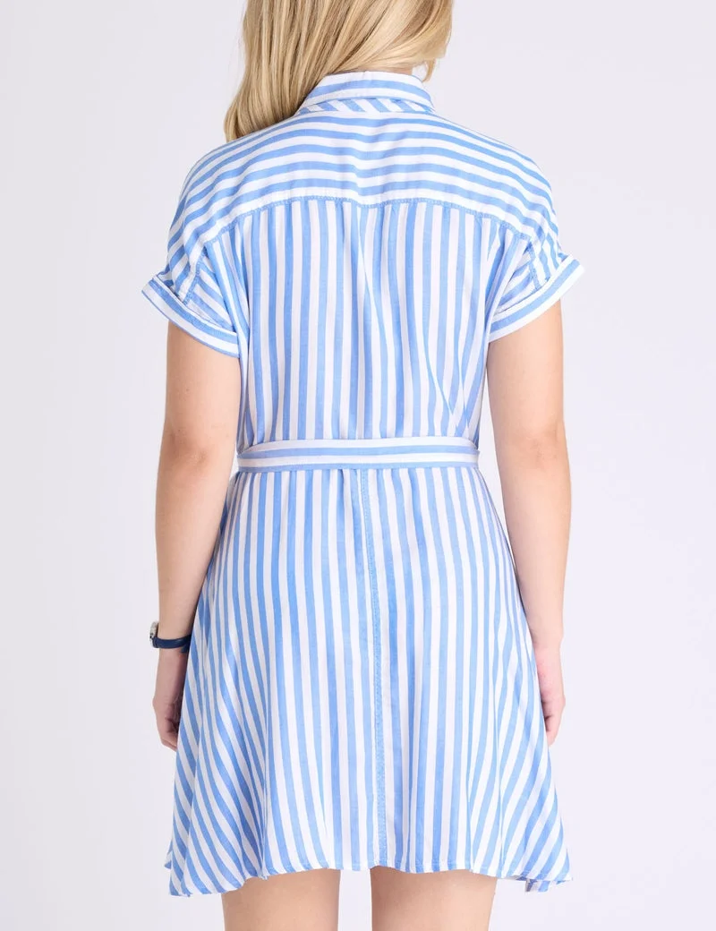 Женское платье U.S. Polo Assn. Dolman Sleeve Fit and Flare Poplin, синий/белый — фото 2