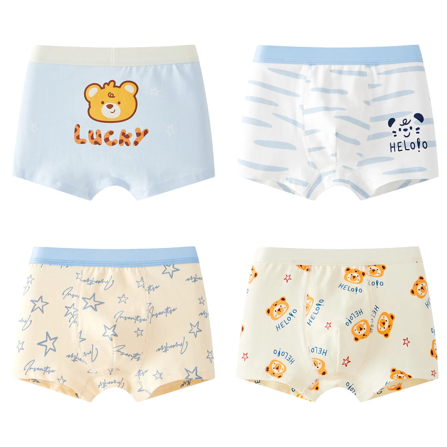 Детские трусы-боксеры для мальчиков хлопковые 4 шт Red bean, Light Blue White Cream Yellow Cream