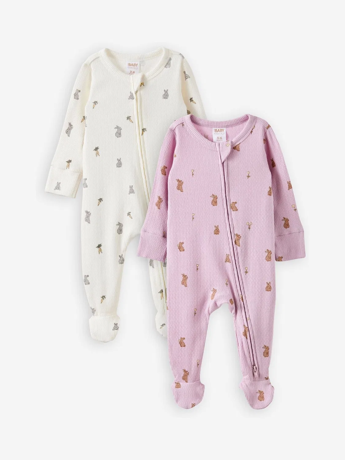 Комбинезон для сна 2шт, хлопок, с зайчиками Cotton On, желтый и фиолетовый