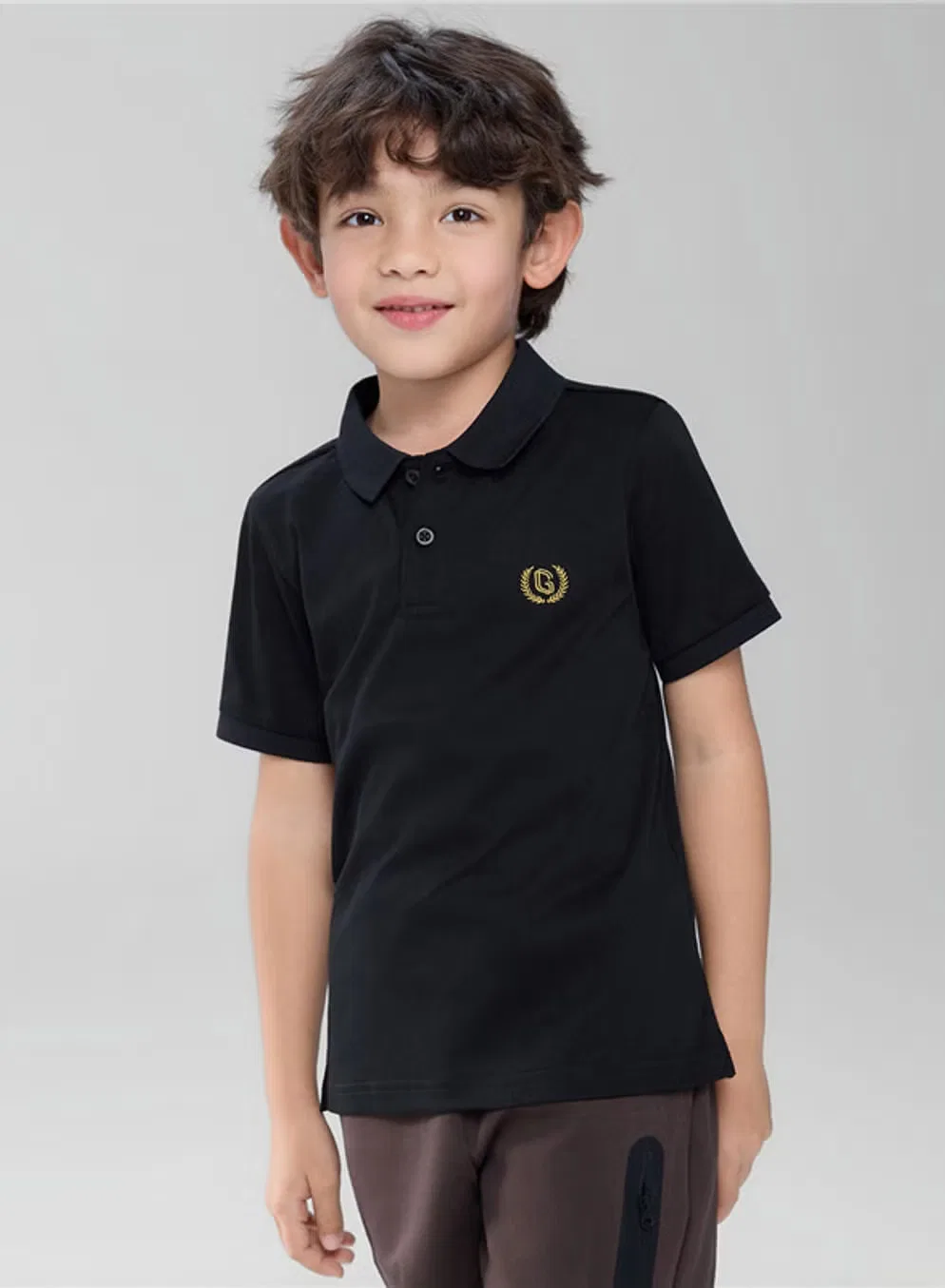 Поло детское хлопковое с жидким эффектом Giordano, черный