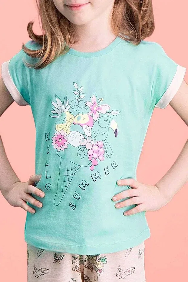 Детский комплект для девочек с принтом Hello Summer Mint Green Roly Poly, Mint Green — фото 2