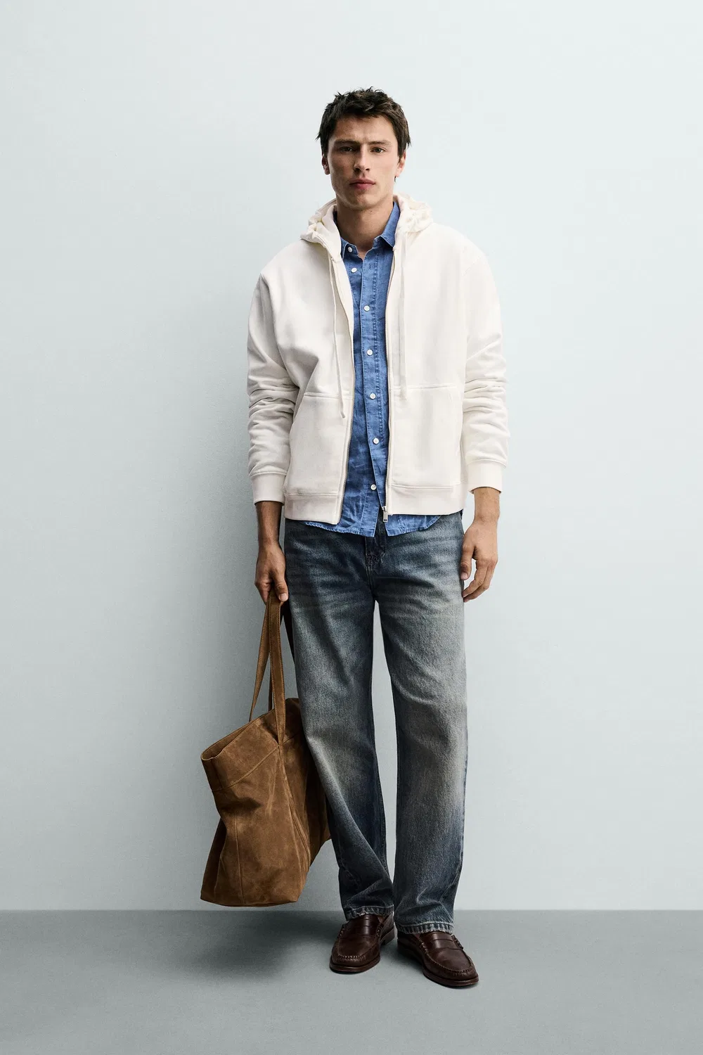 Толстовка свободного кроя на молнии ZARA, Oyster-white