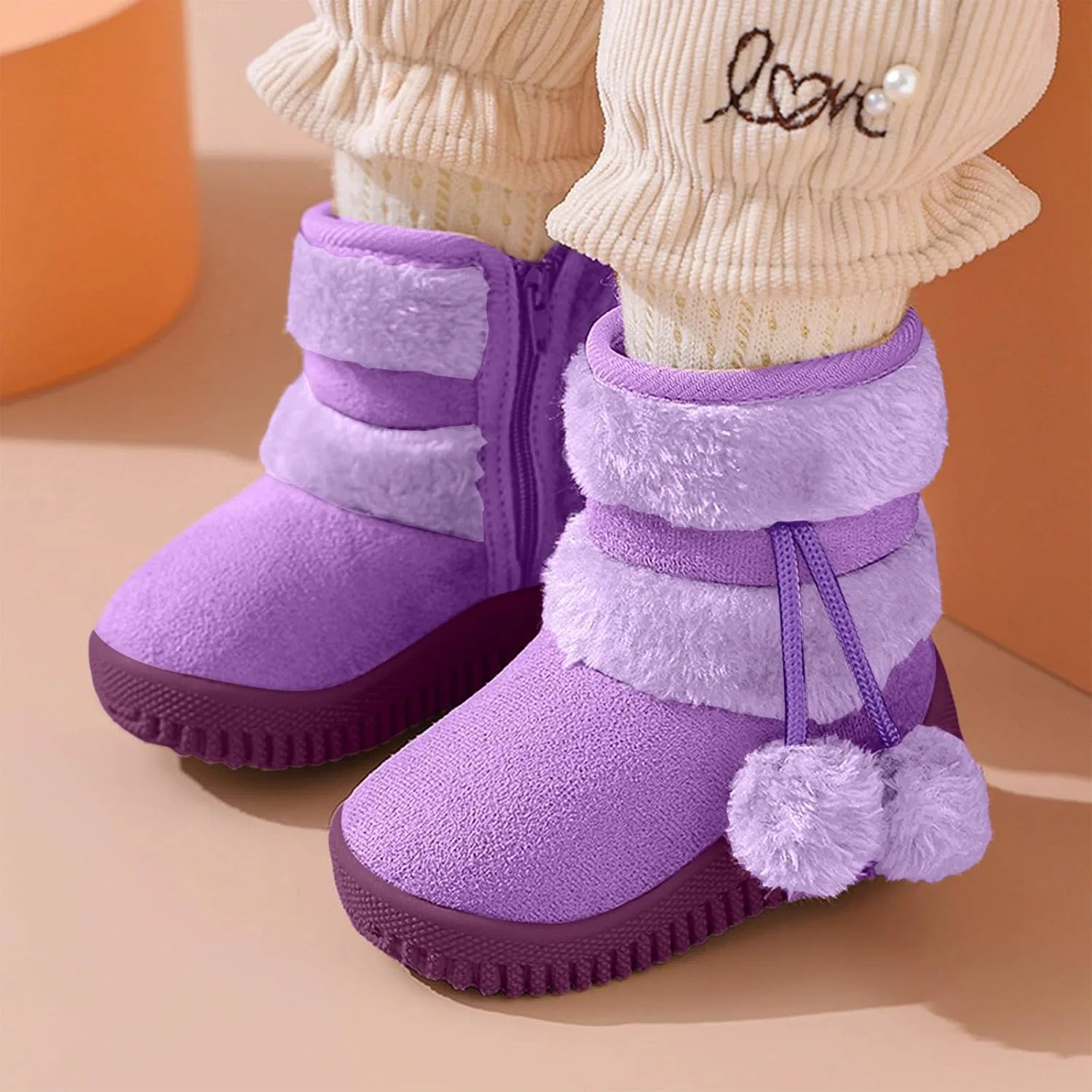 Детские зимние сапоги для девочек и мальчиков с мехом, Purple — фото 2