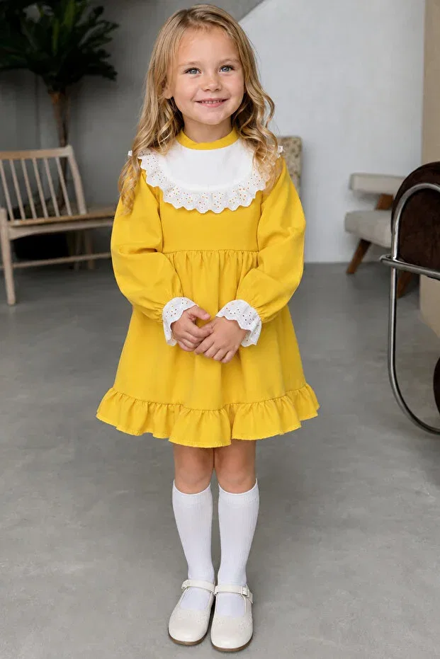 Детское платье для девочек с длинным рукавом Ruby Mustard Parla Kids, Yellow