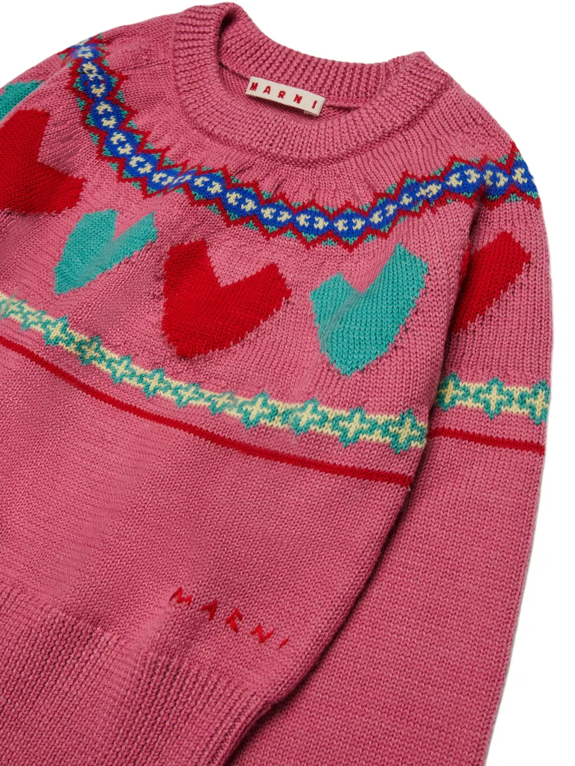 Жаккардовый свитер Marni Kids, розовый — фото 3