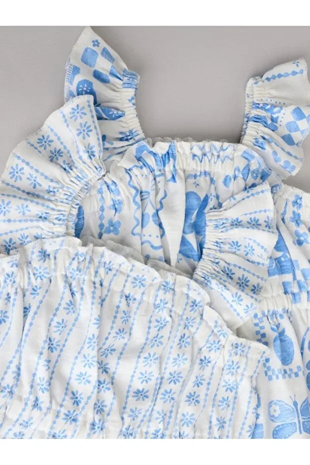 Детский комплект боди-комбинезонов на подтяжках с принтом Blue Floral Suspender 2-Piece Romper Set Next Baby, Blue — фото 4