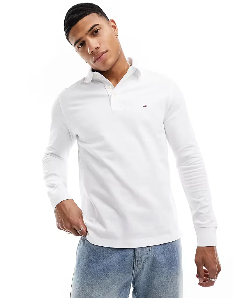 Поло Tommy Hilfiger 1985 с длинными рукавами, приталенного кроя, белый