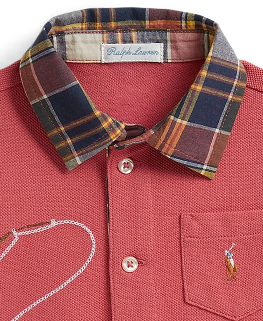 Боди-комбинезон с воротником-поло и вышивкой Fishing Pole Polo Ralph Lauren, Adirondack Berry — фото 3
