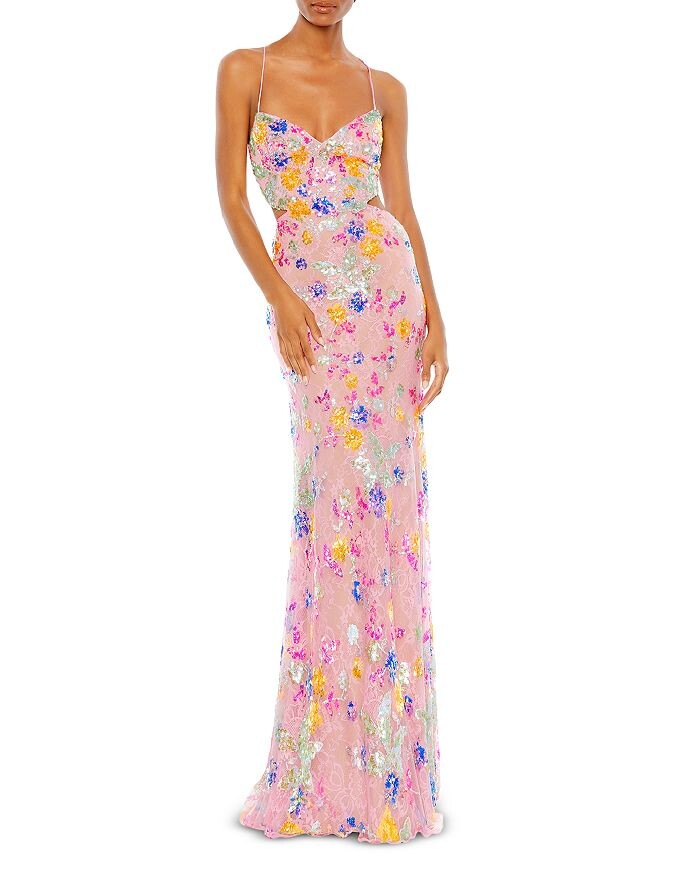 

Платье с кружевом и бретелями Mac Duggal, розовый