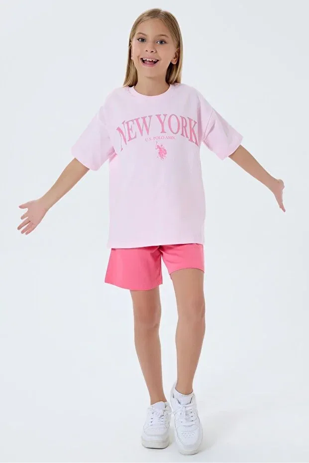 Детский комплект шорт для девочек с футболкой Basics U.S. Polo Assn., Pink — фото 3