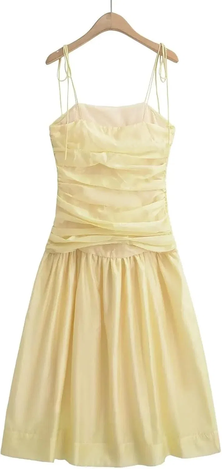 Женское платье на бретелях миди A-силуэта, Light Yellow — фото 4