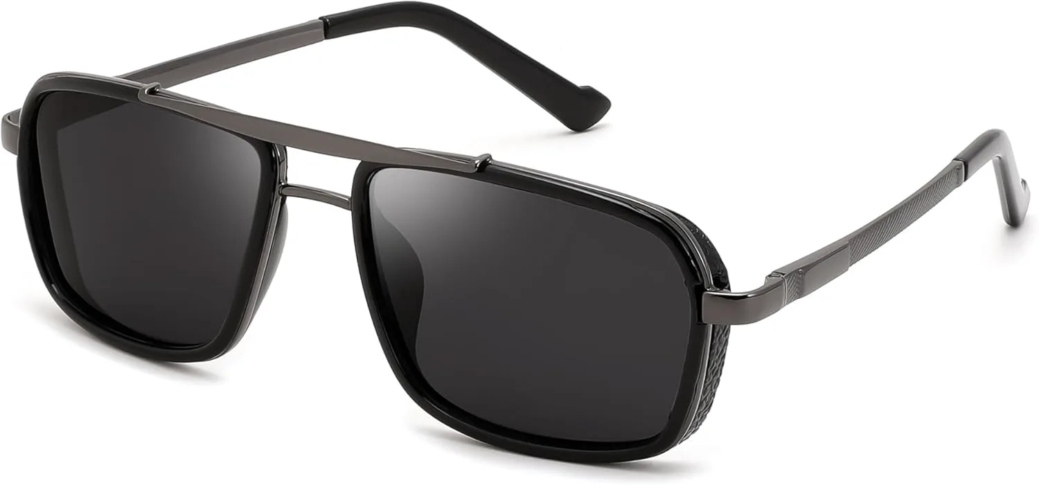 

Солнцезащитные очки-авиаторы FEISEDY в стиле ретро для женщин и мужчин, модные прямоугольные поляризованные очки в стиле стимпанк, 70-е годы, B0292, Black/Grey