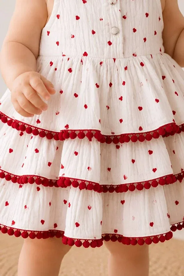 Детское платье для девочек с принтом Baby Girl Layered Ruffle Dress Lumino Kids, Red — фото 2