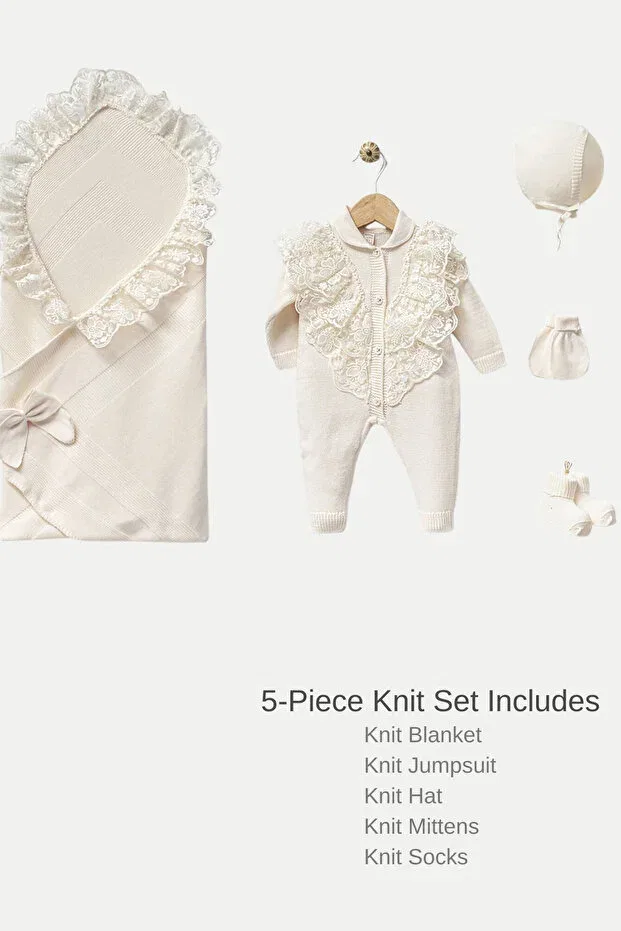 Детский комплект для выписки из роддома с кружевом Naka Concept, Beige — фото 4
