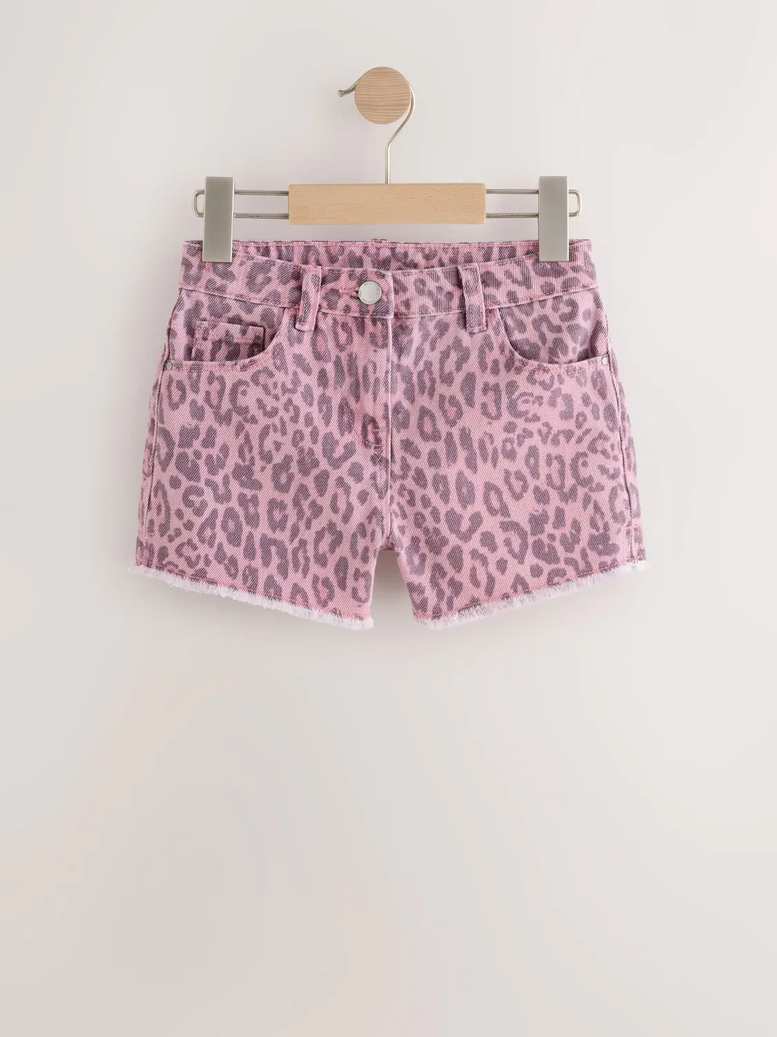 Шорты джинсовые с бахромой, Pink Leopard Animal Print Next, розовый