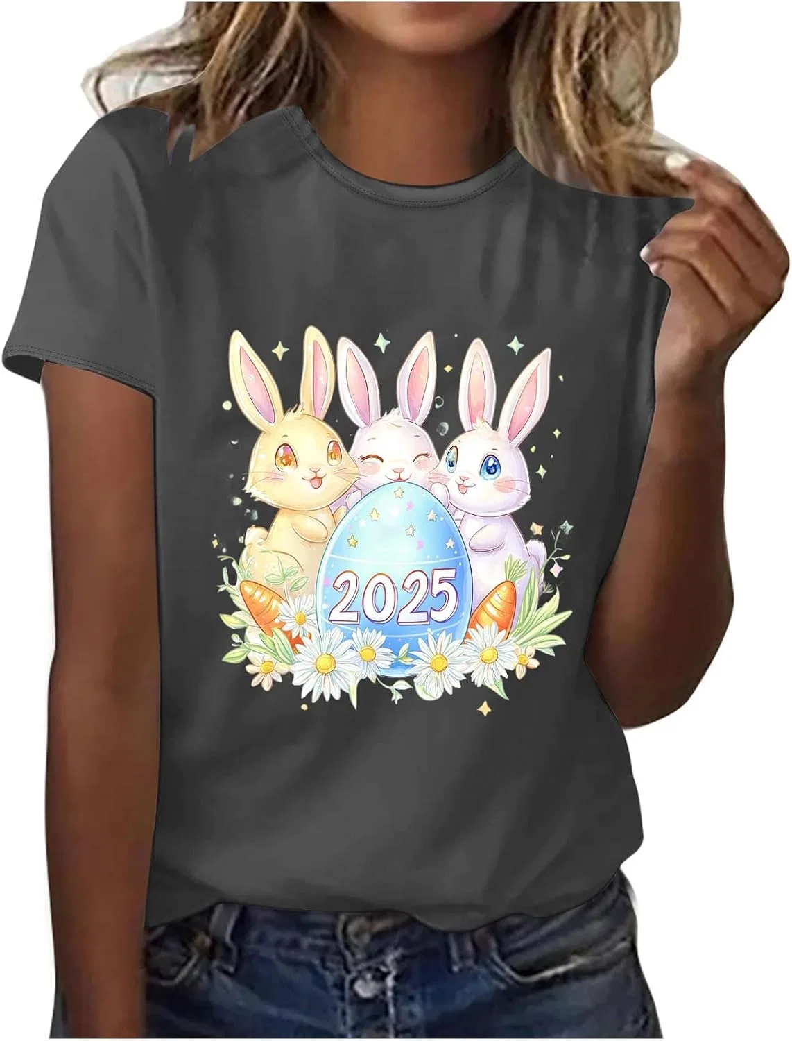 Женская свободная футболка с кроликом Easter, Dark Gray-2 — фото 4
