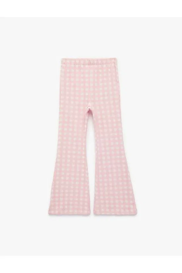 Детские брюки для девочек расклешенные с принтом Plaid Spanish Flared Koton, Pink Plaid