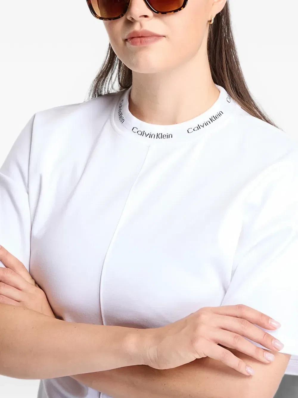 Футболка интерлок с логотипом на воротнике Calvin Klein, белый — фото 4