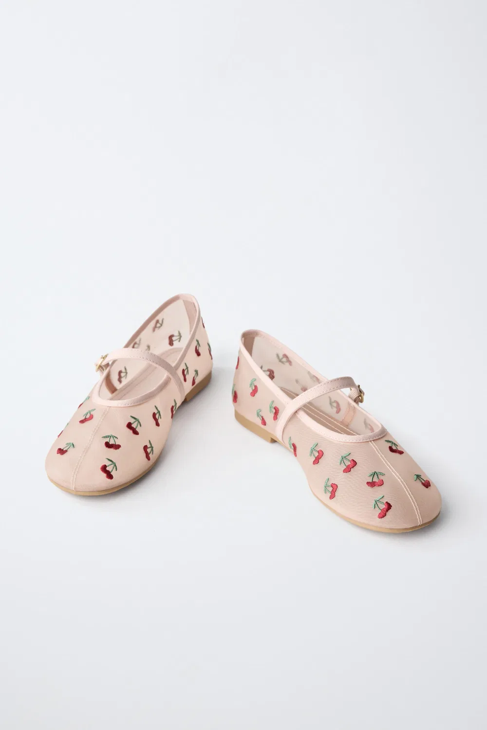 Балетки с вышивкой вишневого цвета ZARA, Pink — фото 3