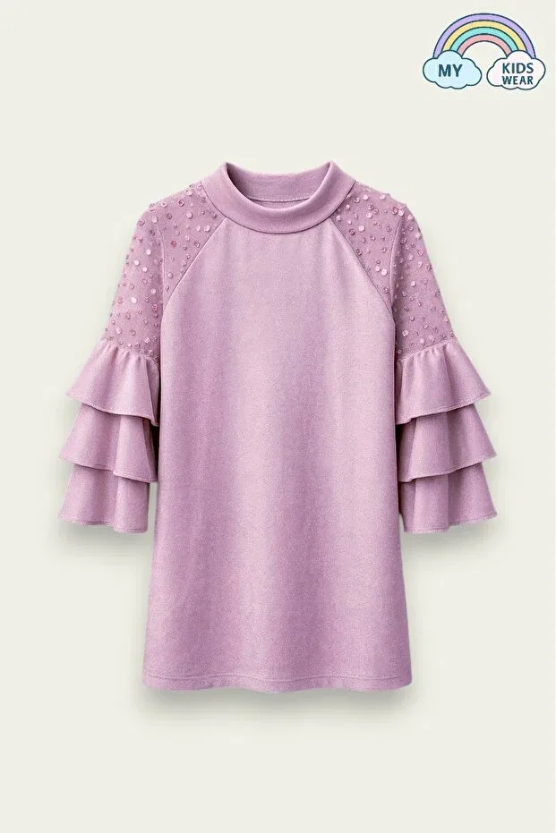 Детское платье для девочек вельветовое с длинным рукавом My Kids Wear, Powder — фото 3