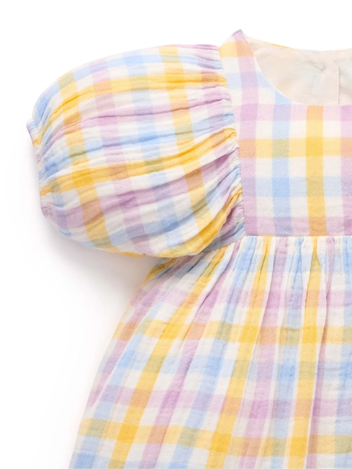 Платье с воланами и клеткой Purebaby, розовое — фото 4
