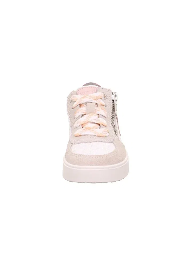 Детские кроссовки для девочек на молнии и шнуровке Superfit, White And Pink Suede Leather — фото 4