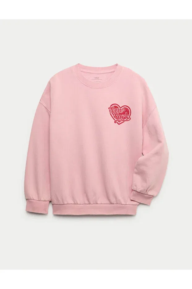 Детские свитшот для девочек с принтом Cotton Blend New York Heart Printed Marks & Spencer, 142331