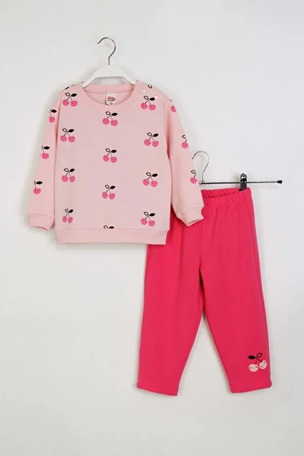 Детский комплект для девочек с принтом Cherry Printed Tracksuit Set Ww Waka Waka Kids Store, Powder — фото 2
