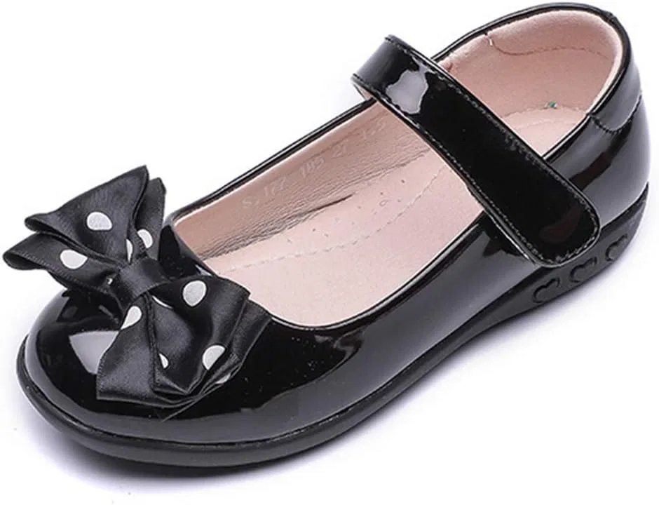 Детские туфли Мэри Джейн с бантом из лакированной кожи с горошком LFHT, Black